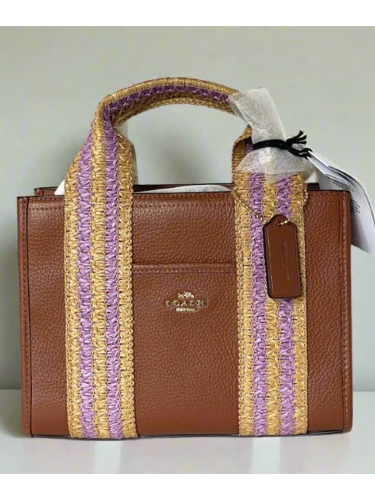 Coach Smith Tote 24 Small Leather Brown Pink Crossbody Work Travel Bag Cbg91